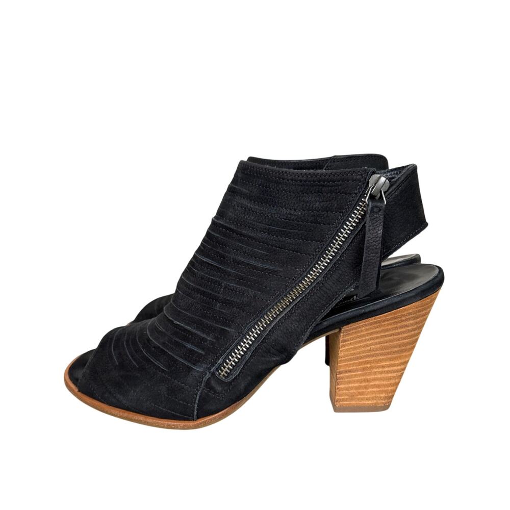 Paul Green Womens 7 Black Suede Cayanne Peep Toe Heeled Sandal Booties Luxe